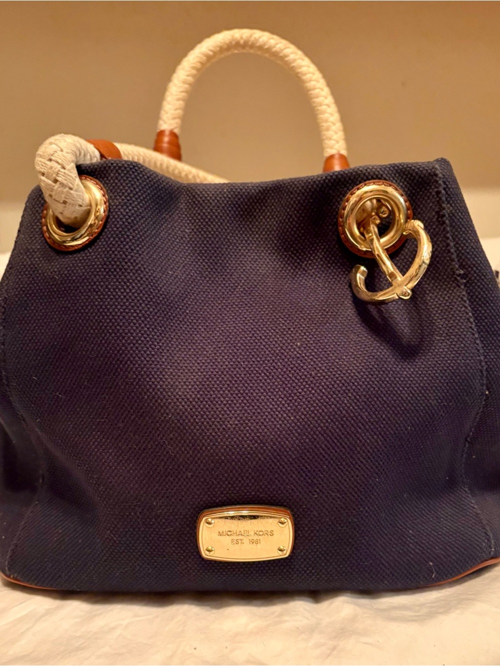 Michael Kors Navy Canvas Tote with Rope Handles